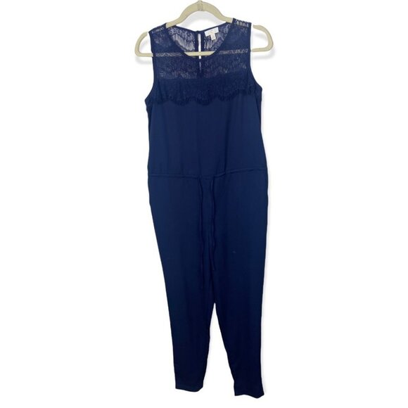 Charming Charlie Navy Blue Jumpsuit Lace Fringe Tie Waist Boho Size S Bohemian - Picture 12 of 13